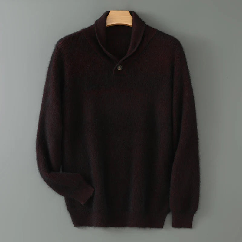 New 100% mink velvet men's olive neck knitted sweater in autumn and winter: solid color loose padded casual bottoming shirt.