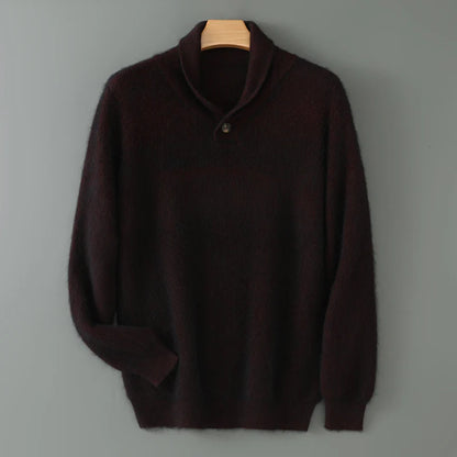 New 100% mink velvet men's olive neck knitted sweater in autumn and winter: solid color loose padded casual bottoming shirt.
