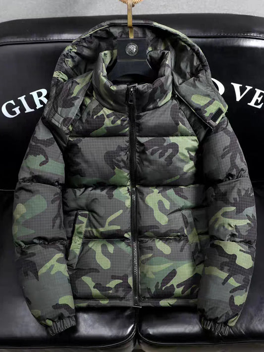 Men's Winter Camouflage Thickened Warm Detachable Hood Cotton Jacket Outdoor Fashion Cold Resistance Dirt Resistant Workwear