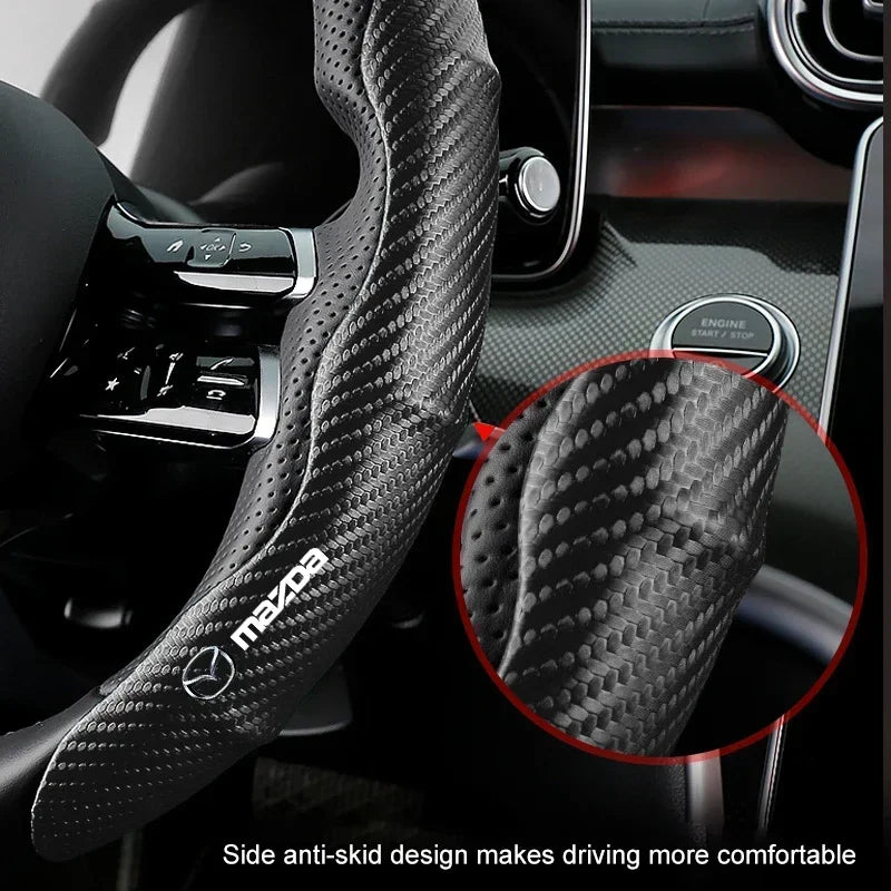 Car Steering Wheel Cover Carbon Fiber Sports Ultra-thin Non-slip Card Cover for Mazda 2 3 CX-3 CX-5 MX-5 BT-50 ATENZA CX-8 MX-30