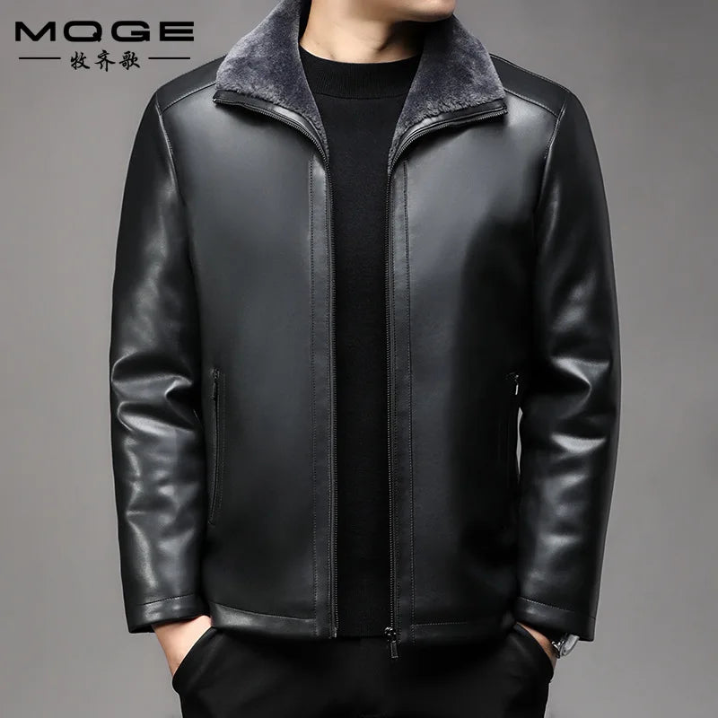 Winter Sheepskin Fleece Leather Coat Business Fleece Collar Thickened Leather Coat