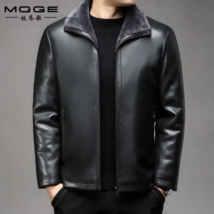 Winter Sheepskin Fleece Leather Coat Business Fleece Collar Thickened Leather Coat