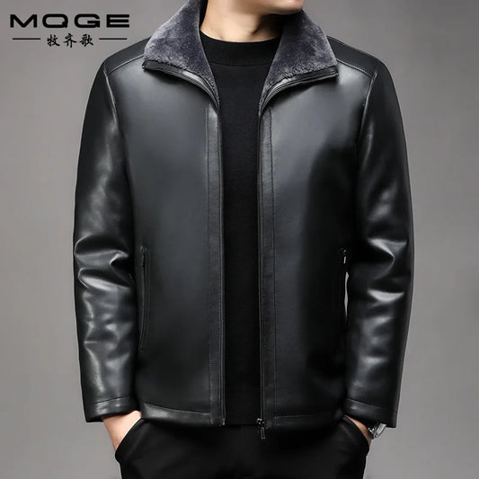 Winter Sheepskin Fleece Leather Coat Business Fleece Collar Thickened Leather Coat