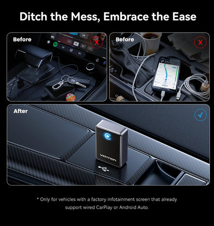 Vention 2in1 Wireless CarPlay Adapter Android Auto For OEM Car Plug and Play AI Smart Box WiFi Bluetooth Auto Connection
