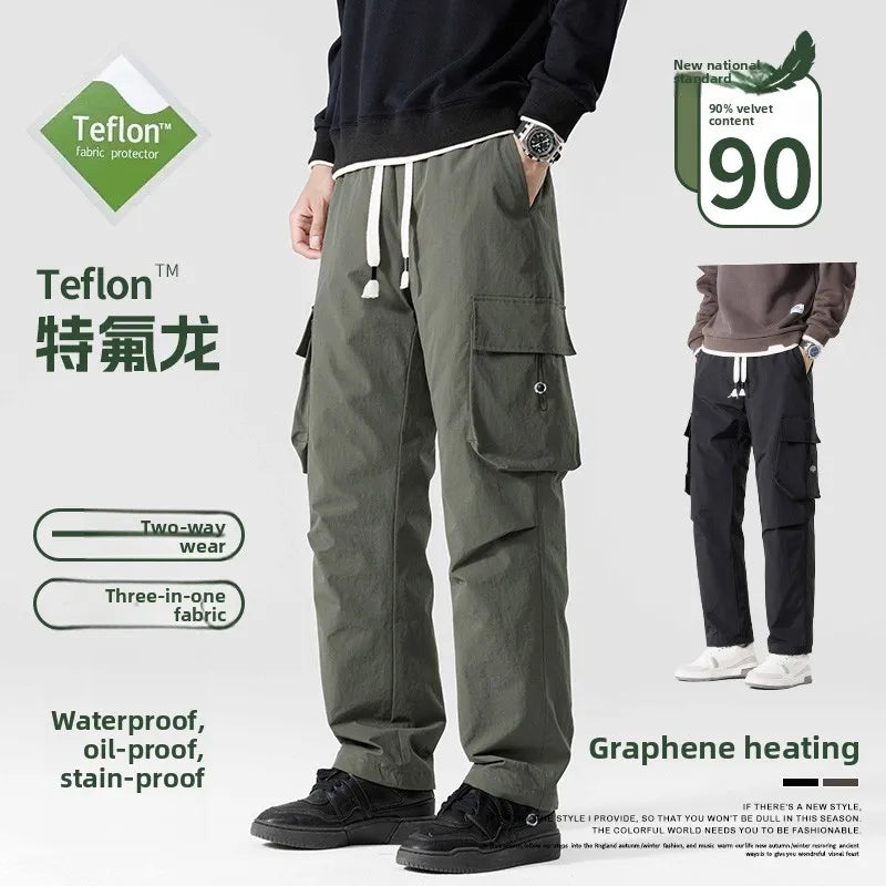 Men's Winter Windproof Waterproof Durable 90% White Duck down Thermal Outdoor Workwear Ski Pants Fashionable Straight Leg Tro...