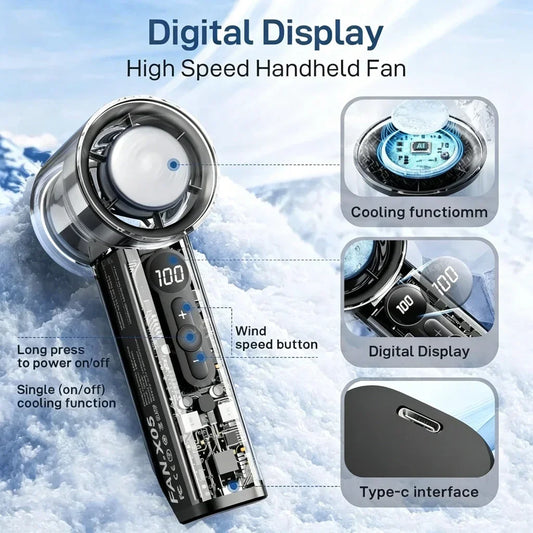 New Outdoor Fan Cooling Handheld Fan Semiconductor Refrigeration High-speed Handheld Electric Fan 3000mAh Portable Rechargeable