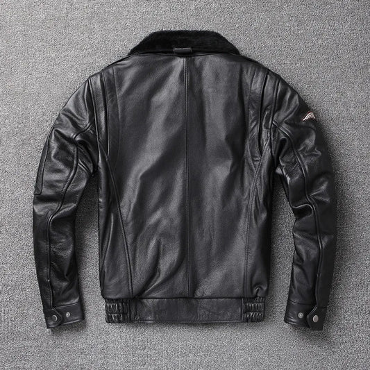 2026 New Winter Men's Warm Cowhide Top Coat Leather Bomber Jacket Detachable Fur Collar Plus Cotton Plus-size Leather for Men