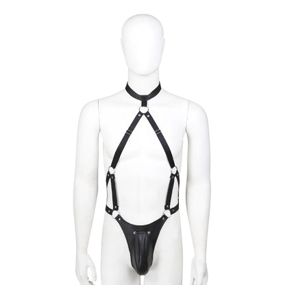 Mens PU Leather Body Harness Chest Strap Suspenders with Pouch BDSM Bondage Fetish Gear Role Play Adult Sex Toy for Men Gay
