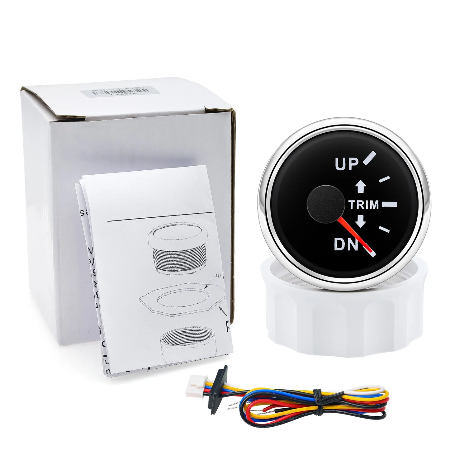 52mm  Trim Gauge Up To Down for Inboard Outboard Engine Boat Marine Trim Tilt Indicator Meter 0-190 Ohm 7 Color Backlight