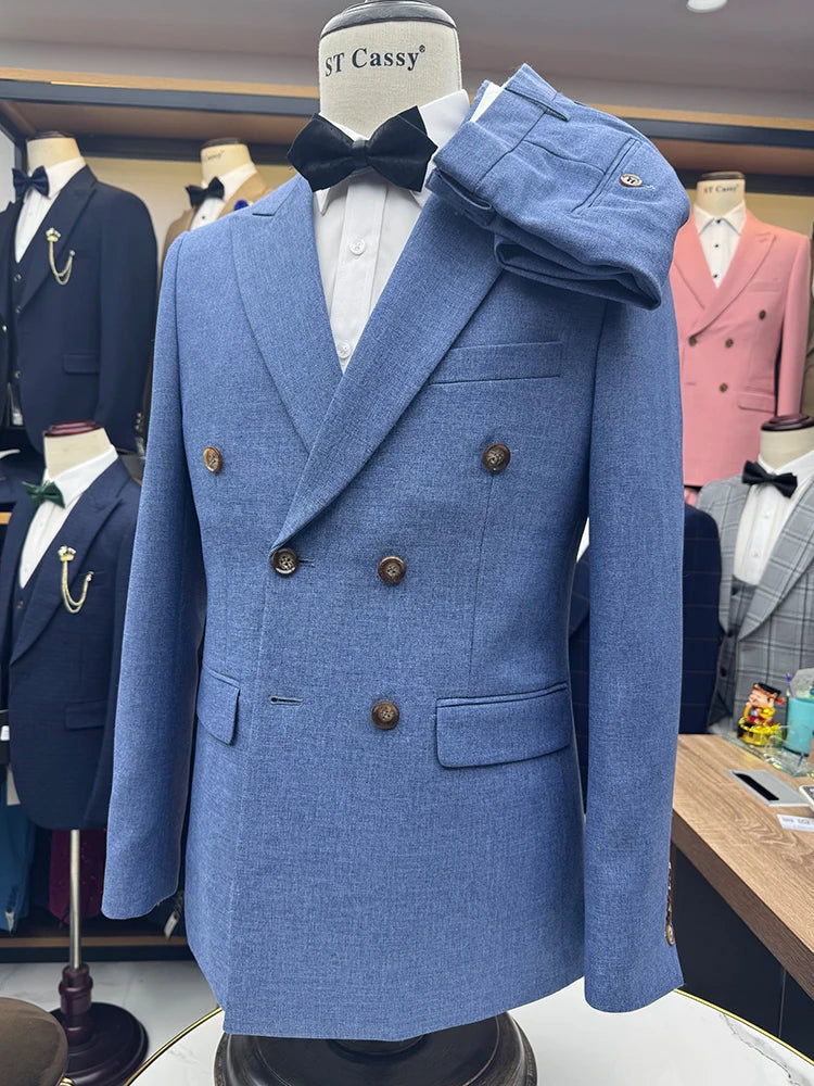 ST Cassy 2-Piece Set (Jacket + Pants) Double-Breasted Man Suit Blue Modern Wedding Suits for Men Slim Fit Business Office Suit