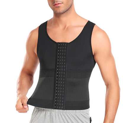 4 Rows of Hook Vest Tummy Control Waist Trainer Tank Top Mens Body Shaper Compression Shirts Shapewear Slim Abdomen Belt Sheath