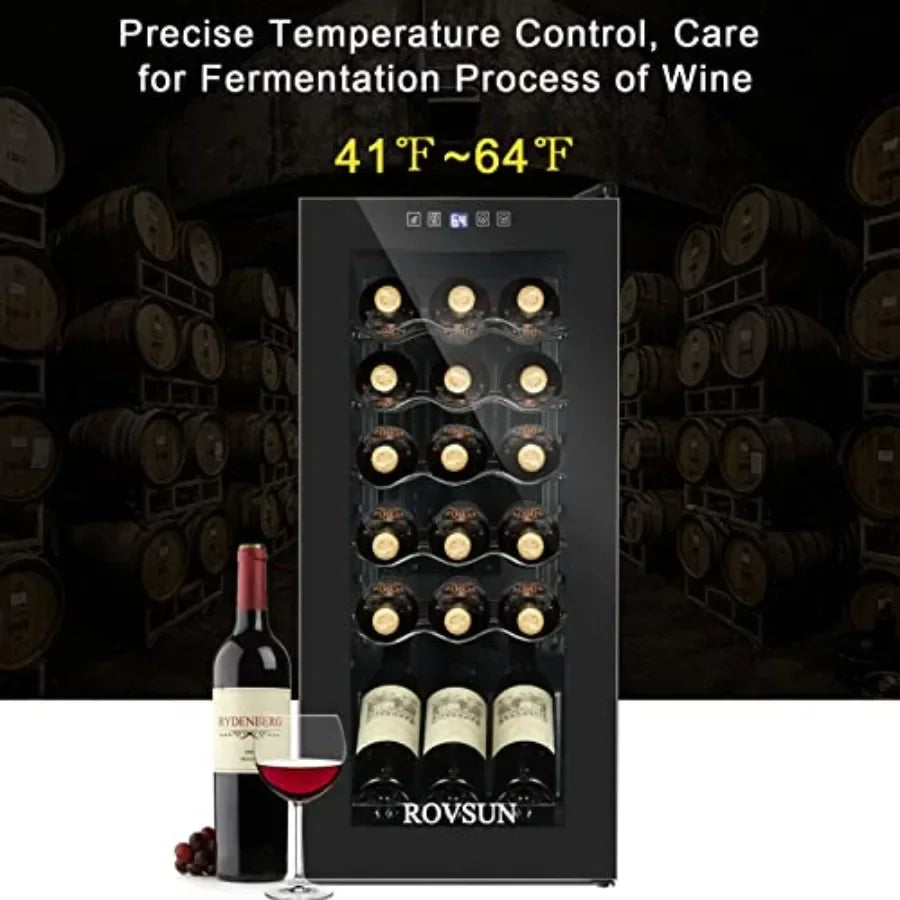 18 Bottle Wine Cooler Refrigerator for Home Bar Use, Stainless Steel, Black, Digital Temperature Control Double-layer Glass Doo