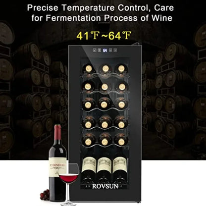 18 Bottle Wine Cooler Refrigerator for Home Bar Use, Stainless Steel, Black, Digital Temperature Control Double-layer Glass Doo