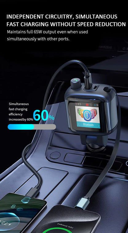 Color Screen Bluetooth FM Transmitter Car Charger 83W PD Fast Charger Car Radio with Mic For Wireless Hands Free Call MP3 Player
