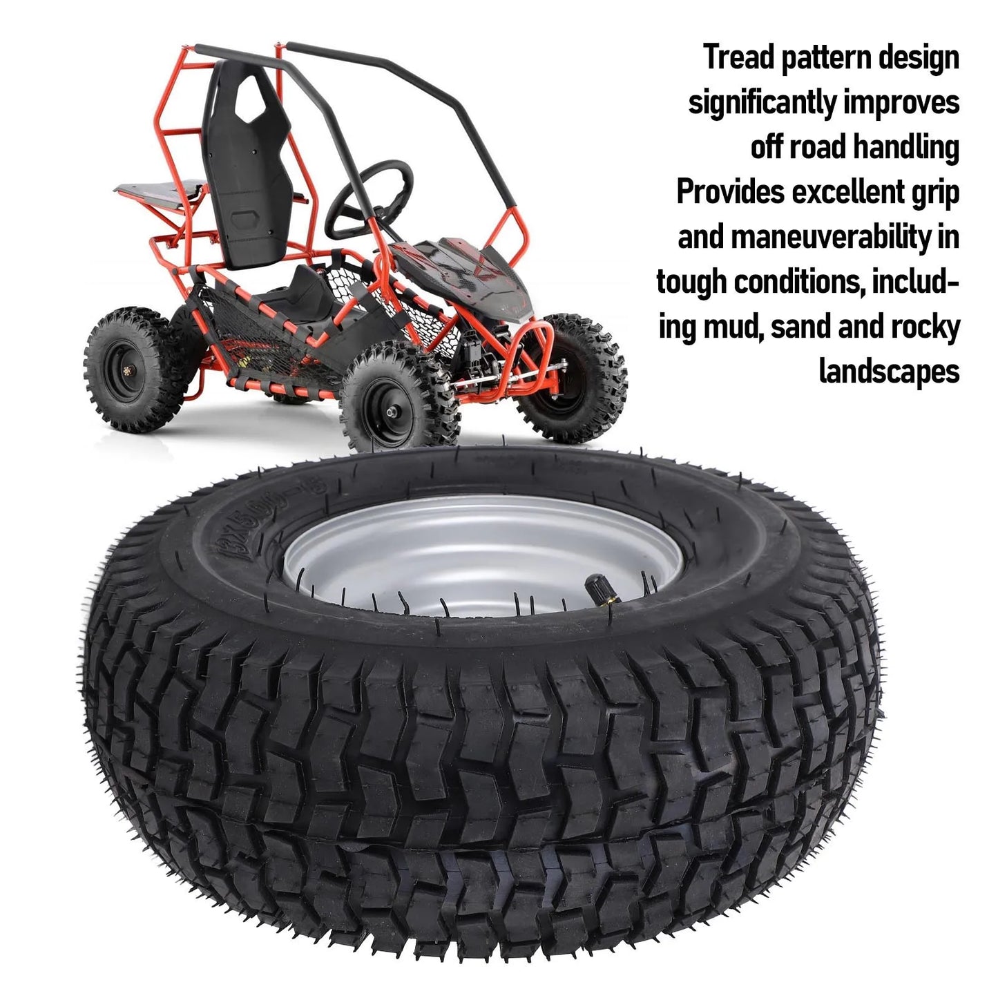 13x5.00‑6 Wheel Tire with Rim Vacuum Tubeless Enhanced Traction Antislip All Terrain Tire for ATV Quad Go Kart Golf Cart Bike