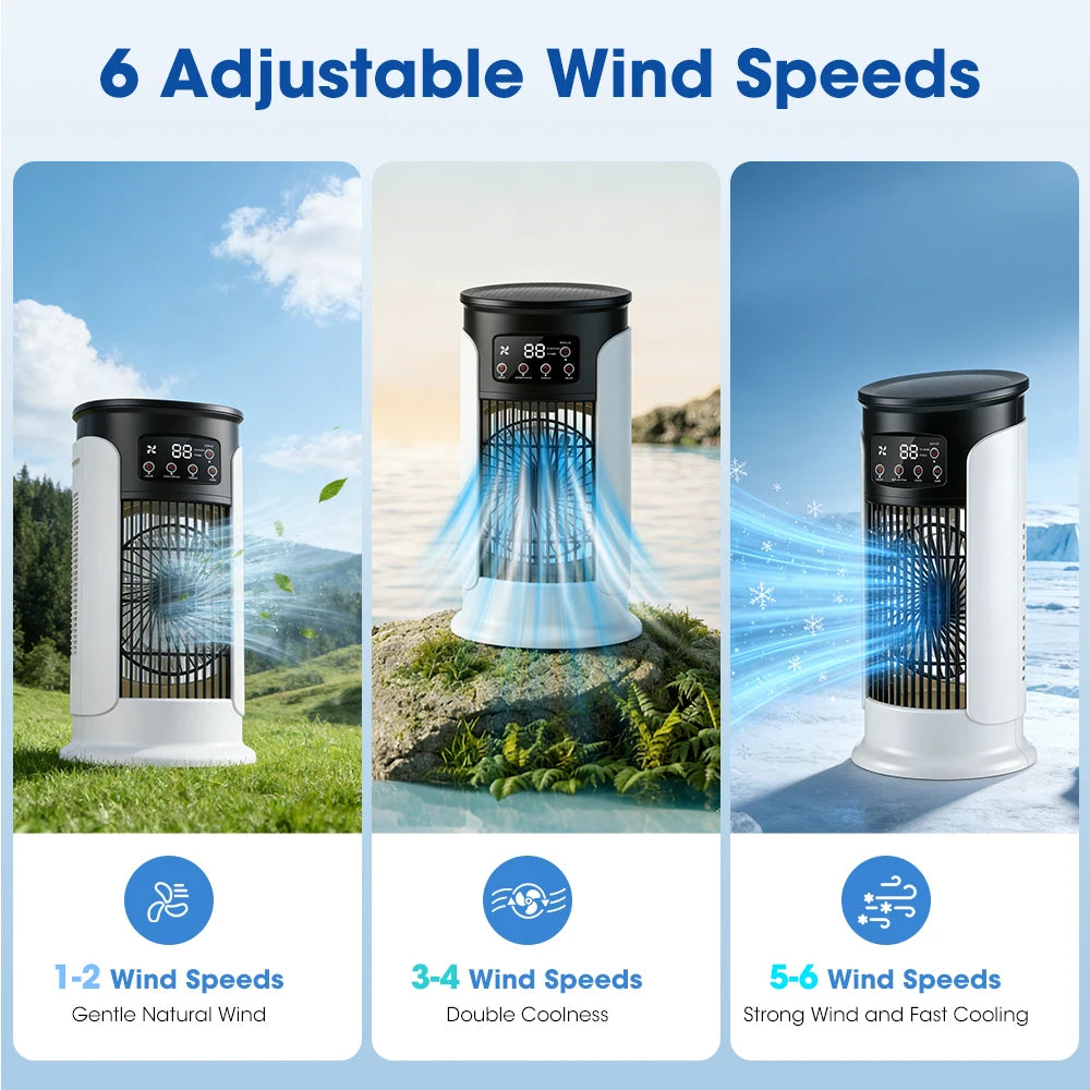 Air Conditioning Fan 6 Speeds USB Mini Air Conditioner Timing Home Office Air Cooler with Humidifier Desktop Misting Fan