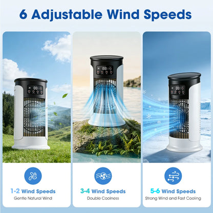 Air Conditioning Fan 6 Speeds USB Mini Air Conditioner Timing Home Office Air Cooler with Humidifier Desktop Misting Fan