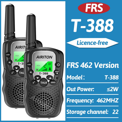 2PCS AIRITON T388 Mini Walkie Talkie Children Toy Gift Kids FRS PMR Long Range VOX Handheld Two Way Radio For Boys Girls