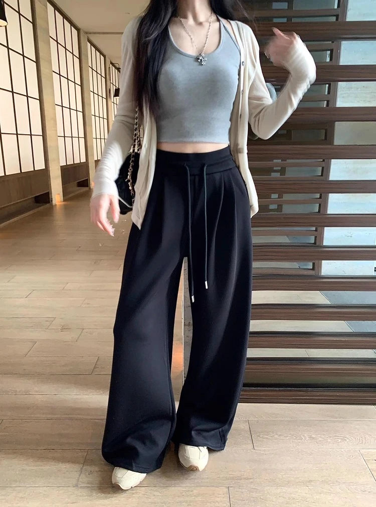 High Waist Wide Leg Sport Pants Women Loose Lazy Style Spring Autumn Casual Straight Long Trousers Comfortable High Waist
