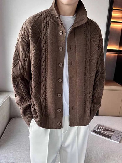 Cashmere knitted cardigan jacket men's spring and autumn high-end jacquard casual men's sweater new