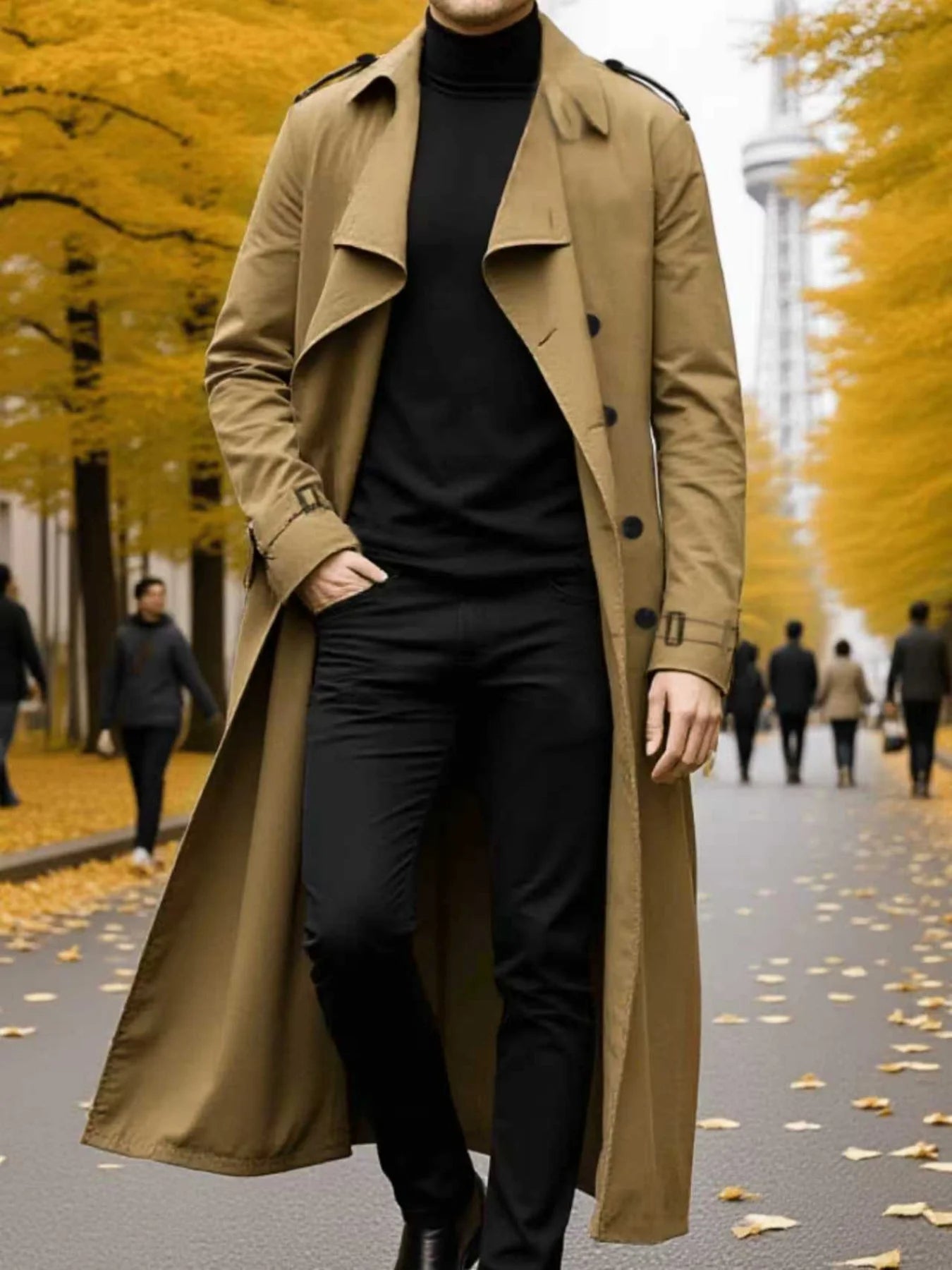 Men's Fashion Trench Coat For Autumn Winter Thickened Warm Outerwear Popular Style Commute Essential