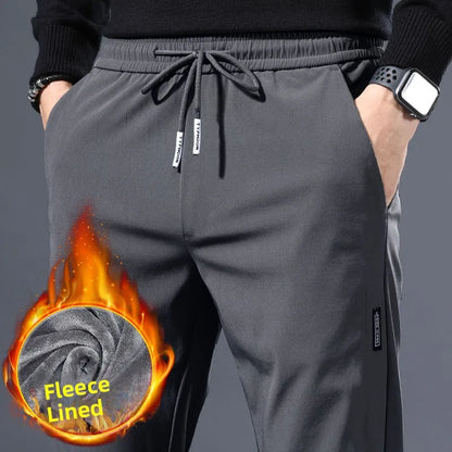 Men's Casual Fleece Lined Loose Fit Straight Leg Sports Pants Autumn Winter Outerwear Spring Cargo Trousers Polyester Fiber