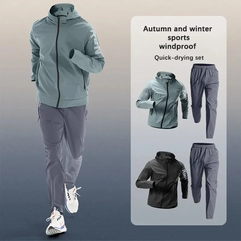 Men's Trendy Sportswear Set for Running & Fitness Quick-Dry Training Clothing Jacket Cycling and Morning Jogging Gear Tracksuits