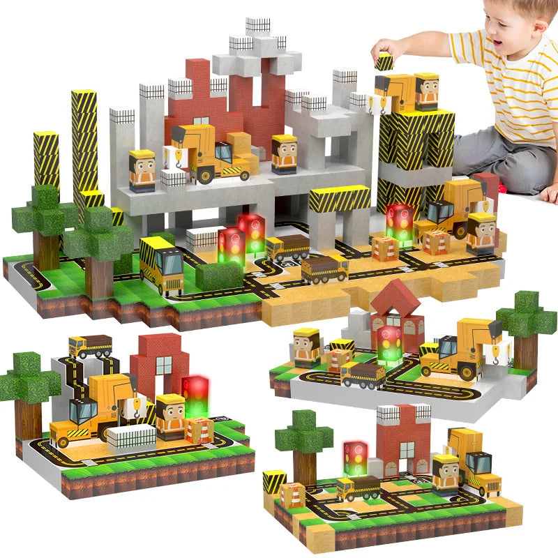 200PCS Magnetic Building Blocks Magnetic Cubes Road with Car STEM Kids Toys Magnet Construction Set For Boys & Girls Gift