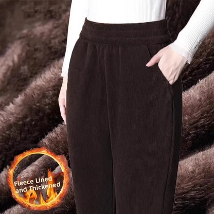 High Waist Flannel Lined Thickened Corduroy Pants for Women Autumn Winter Casual Harlan Pants Versatile Comfortable Cotton Pants