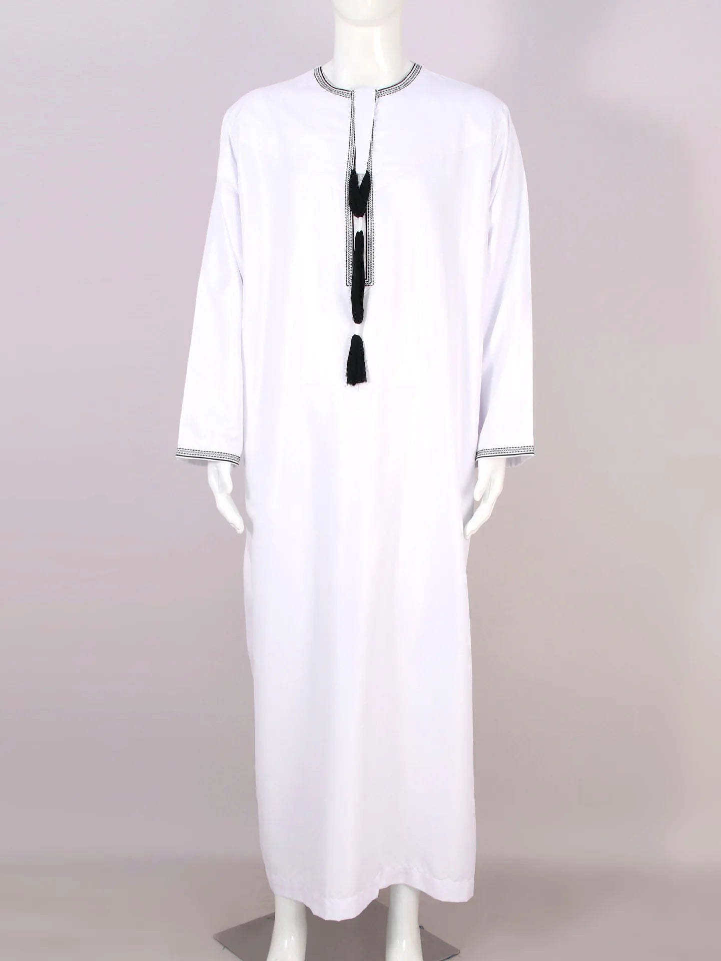 2026 New Round Neck Embroidered Omani Robe Arabic Saudi Men Long Sleeve Thobe  Islamic Clothing Ropa Islamica Hombre