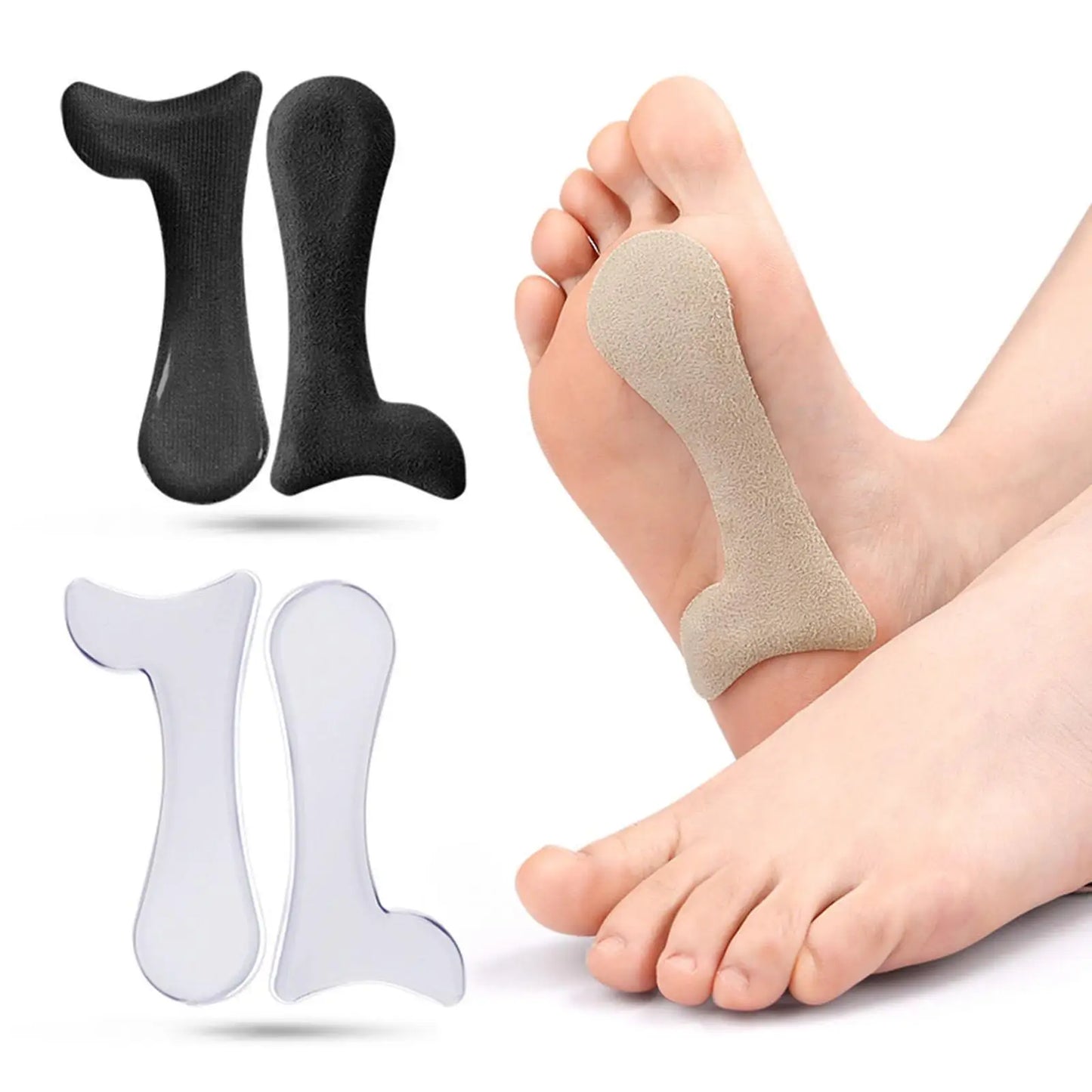 Adhesive Foot Arch Support Insole Gel Shock Absorbent Shoe Pad Orthopedic Insert for Large Shoes for Women and Men