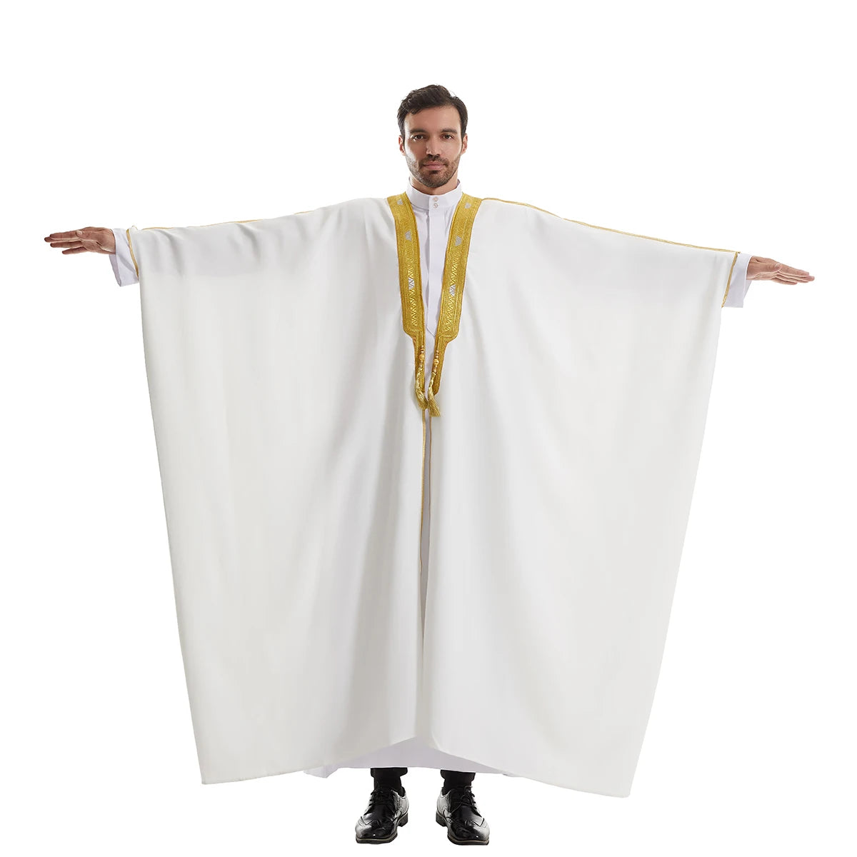 TH842 Muslim Men's Long Sleeves Embroidery Ankle Length Cardigan Robe Islamic Kaftan Jubba Thobe