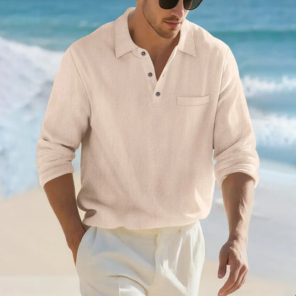 Men's Casual Soft Lightweight Linen Cotton Lapel Shirt Spring Autumn Loose Solid Color Fashion Decorative Flap Top
