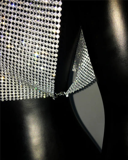 Shiny Rhinestone Metal Sequins Crop Tops Summer Women Sexy Round Neck Handmade Camisole Nightclub Party Club Tank Tops