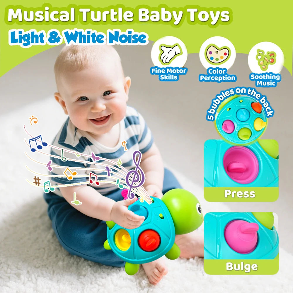Baby Musical Turtle Crawling Toy, Interactive Light & Sound Sensory Toy, Tummy Time Fine Motor Skill Toy
