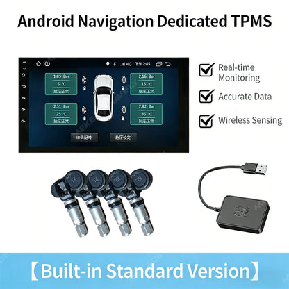 NaviFly Android USB TPMS Tire Pressure Monitoring System Display Alarm System Internal External Sensors For Car Navigation Radio