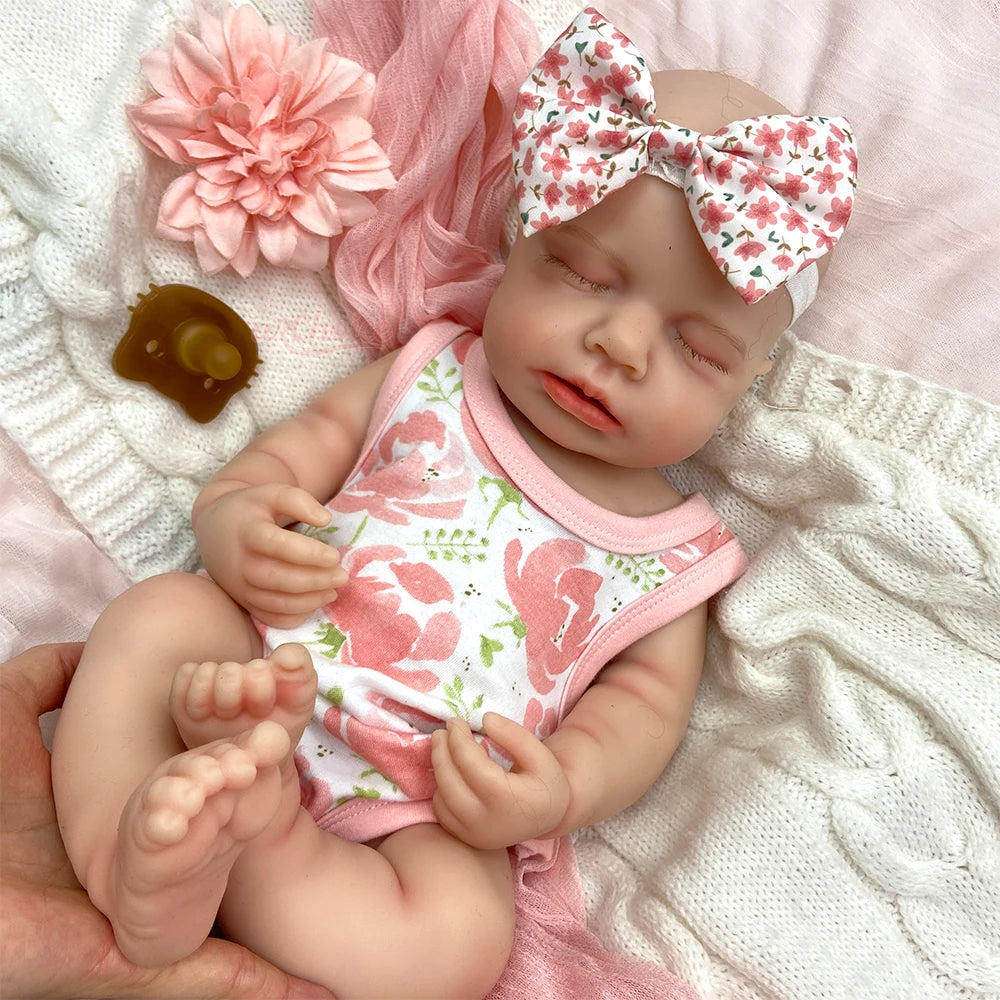 18Inch Handmade Lifelike Silicone Reborn Baby Open Mouth Doll Soft Waterproof Artistic Model Exquisite Texture Details for Gift