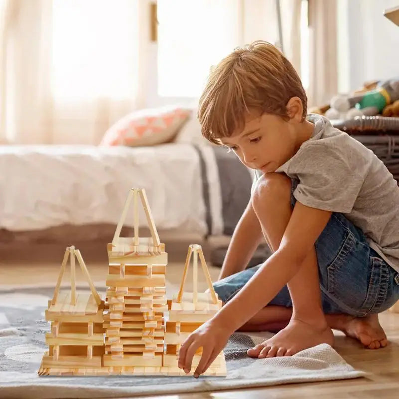 Wooden Building Blocks 100pcs Stacking Block Toy Construction Toy Wooden Toddler Toys Fine Motor Toys For Kids Wood Blocks For