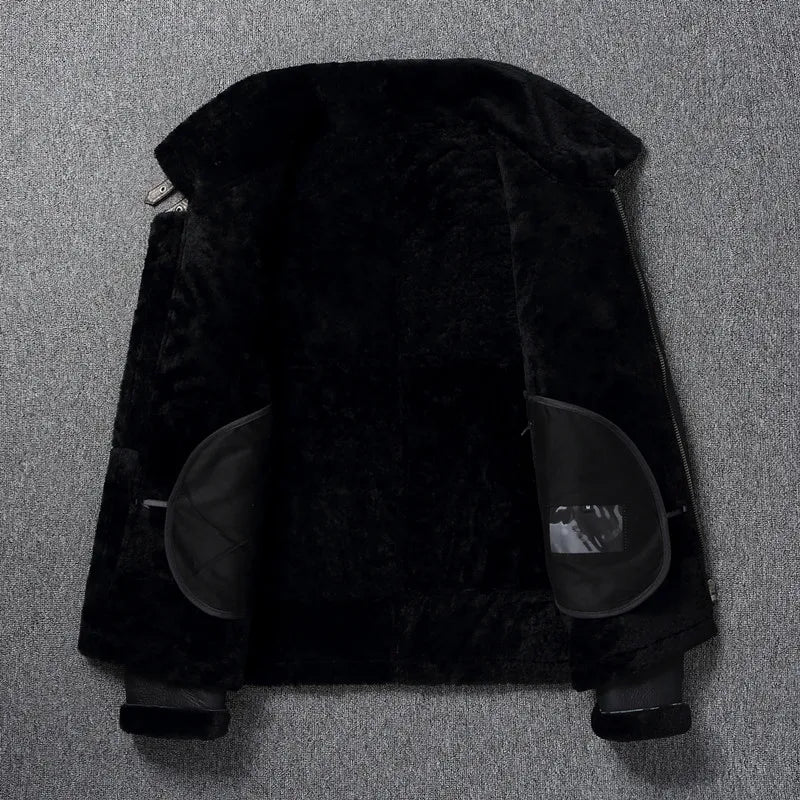 Genuine Leather Jacket Winter Large Mens Clothing Natural Sheepskin Fur Coats Black Bomber Jacket Jaqueta Masculina