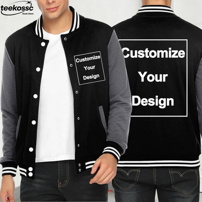 Custom Jackets Mens Autumn Loose Baseball Jersey DIY Logo/Graphic Tops Comfortable Coats Basics Pocket Fleece Warm Clothes