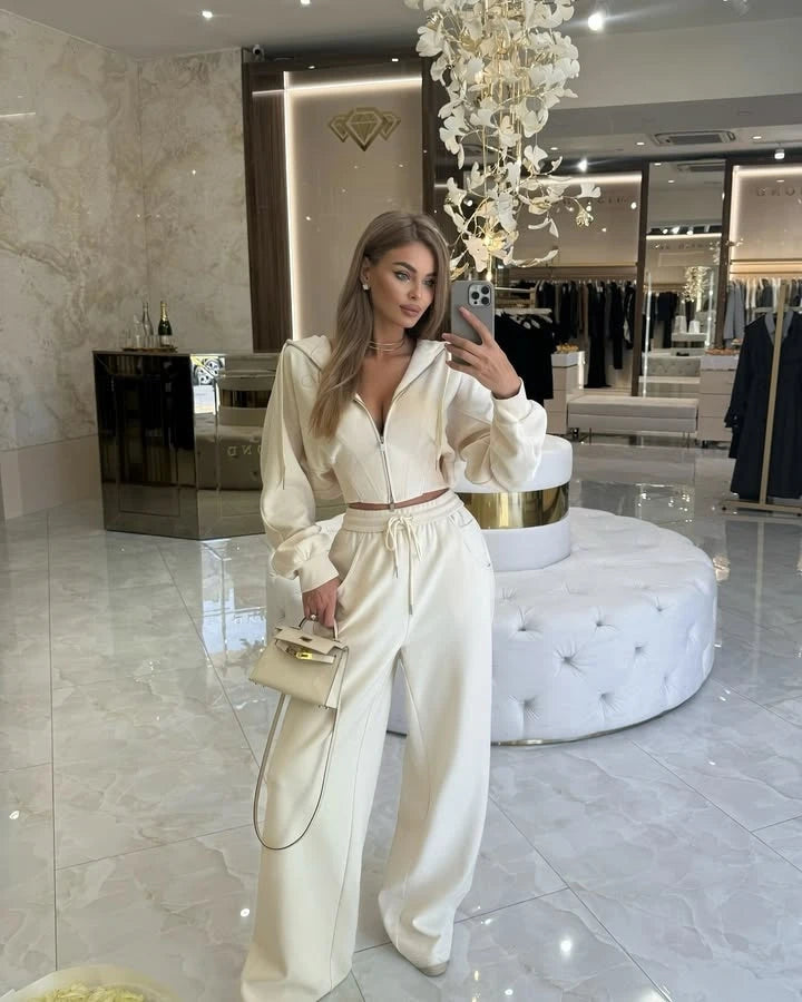 Fashionable Casual Hooded Zipper Sweatshirt Pants Set Women's Long Sleeve Autumn Collection Online Exclusive Two-Piece Ensemble