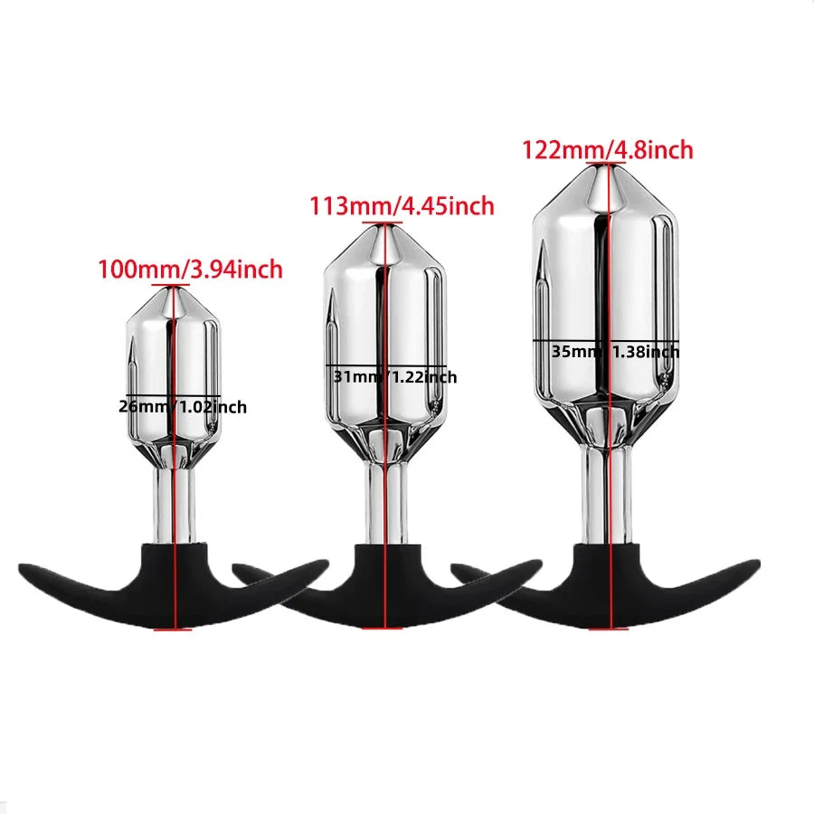 Metal Anal Beads Butt Plug Set Small Medium Large Anal Plug Silicone Base Wearable Sex Toy For Man Woman