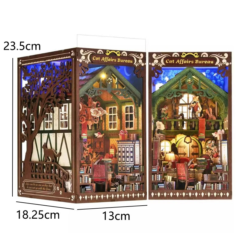 DIY Book Nook Kit Miniature Wooden 3D Puzzle Bookshelf Dollhouse Model Bookend Building Home Decoration For Christmas Gift