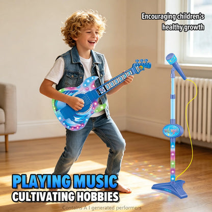 Children's Electric Multifunctional Guitar Instrument Set with Microphone and Light Music Toy - Birthday and Holiday Gifts