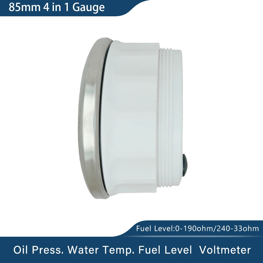 ELING Waterproof 85mm 4 in 1 Gauge Oil Pressure Water Temp Fuel Level Voltmeter with Light Alarm for Car Boat Yacht
