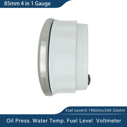 ELING Waterproof 85mm 4 in 1 Gauge Oil Pressure Water Temp Fuel Level Voltmeter with Light Alarm for Car Boat Yacht