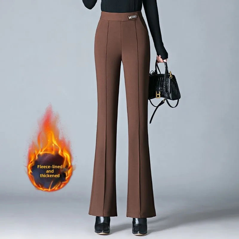 High Waist Fce Lined Thi Wide Leg Pants Casual Straight Cut Long Trousers Autumn Winter New Sle Faion Ladies Pants