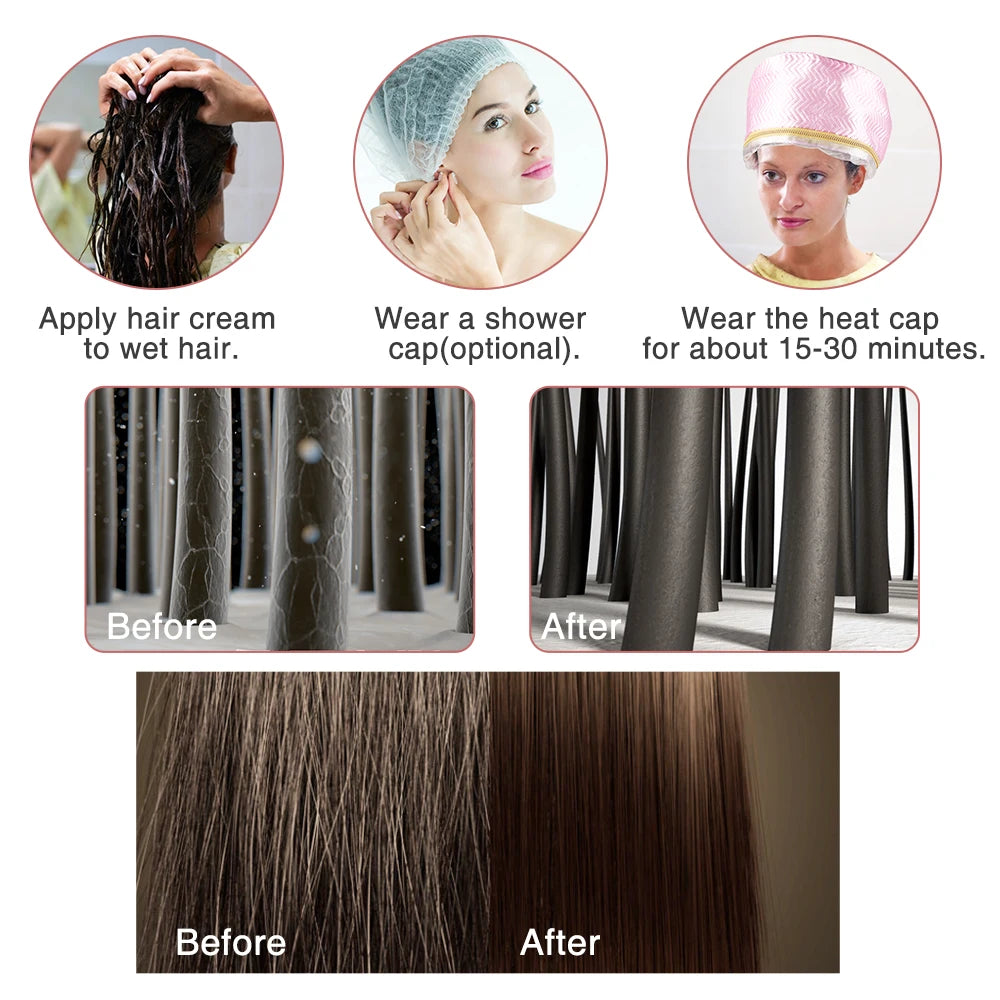 Hair Steamer Cap 220V Electric Heat Cap for Deep Conditioning Hot Oil Hair Mask Repair Damaged Hair Reduce Frizz Split Ends Home