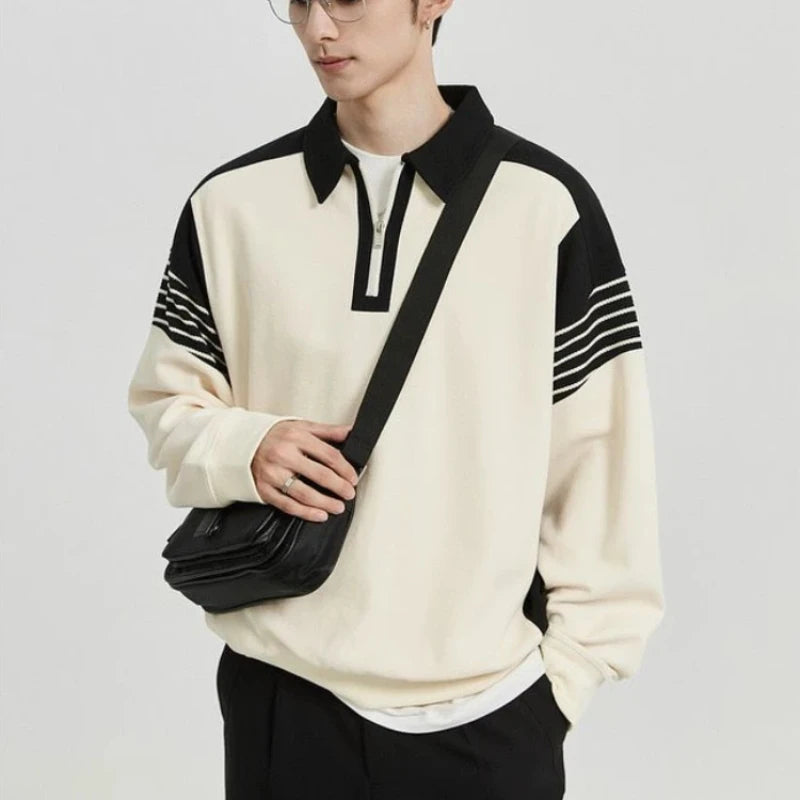 High Quality Baggy Male Sweatshirts Long Sleeve Mens Polo Shirts Luxury 2025 Sale Elasticity Regular Fit Cotton Tops Xl Pullover