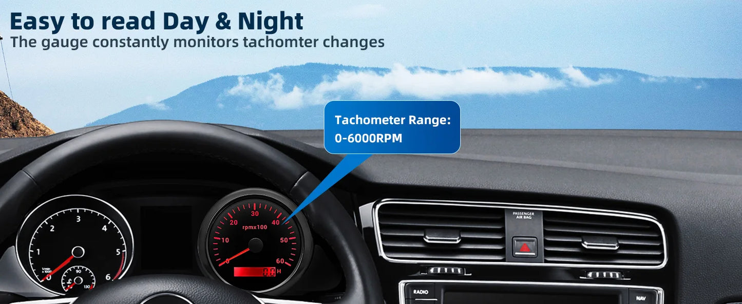 AD 85MM Tachometer with LCD Hour Meter For Marine Boat Car RPM Gauge 0-3000 4000 8000 RPM Meter Tach Sensor 7Colors Backlight